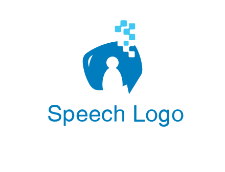 man inside pixel speech bubble logo