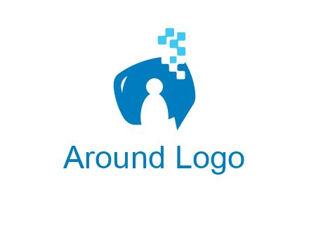 man inside pixel speech bubble logo