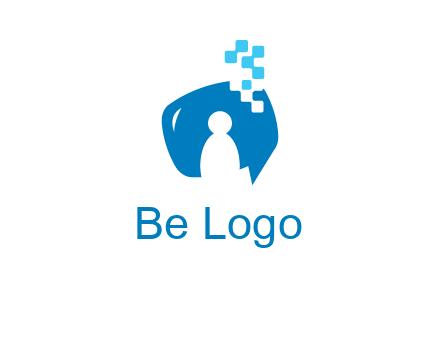 man inside pixel speech bubble logo