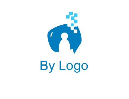man inside pixel speech bubble logo
