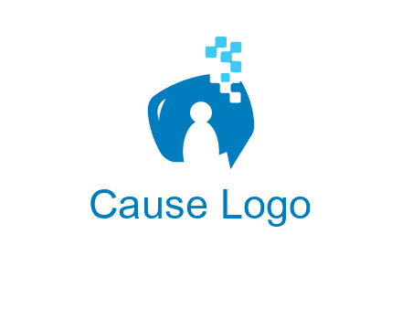 man inside pixel speech bubble logo