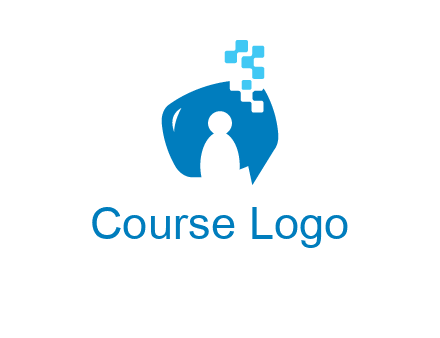 man inside pixel speech bubble logo