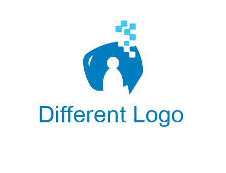 man inside pixel speech bubble logo