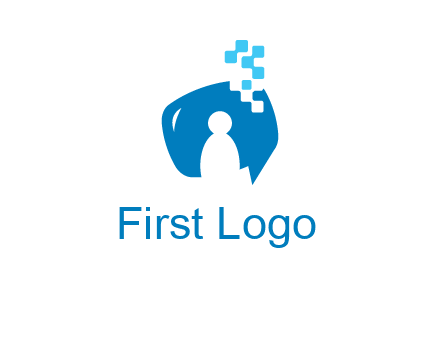 man inside pixel speech bubble logo