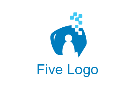 man inside pixel speech bubble logo