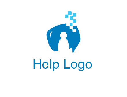 man inside pixel speech bubble logo