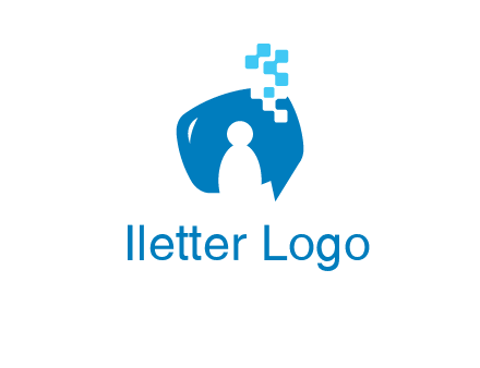 man inside pixel speech bubble logo