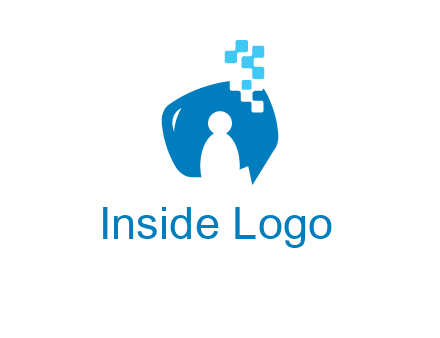 man inside pixel speech bubble logo