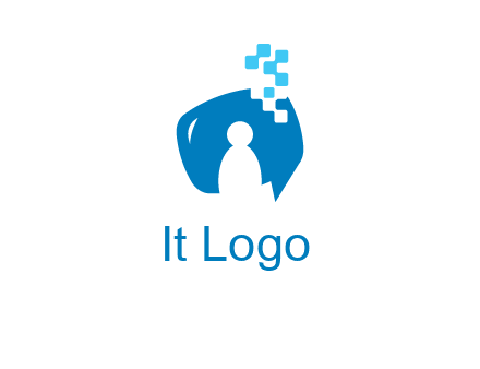 man inside pixel speech bubble logo