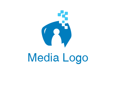 man inside pixel speech bubble logo