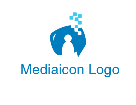 man inside pixel speech bubble logo