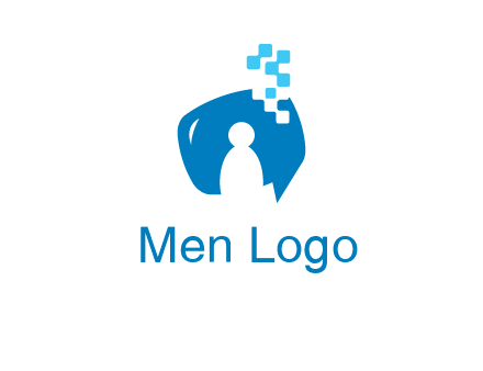 man inside pixel speech bubble logo