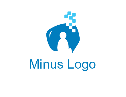 man inside pixel speech bubble logo