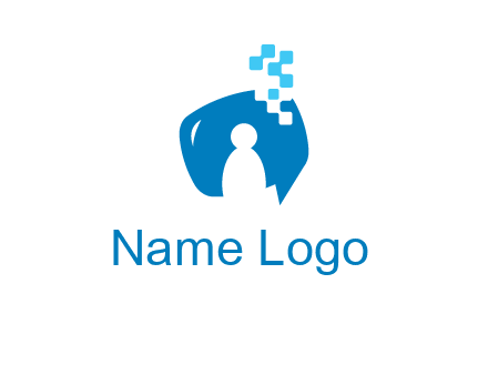 man inside pixel speech bubble logo