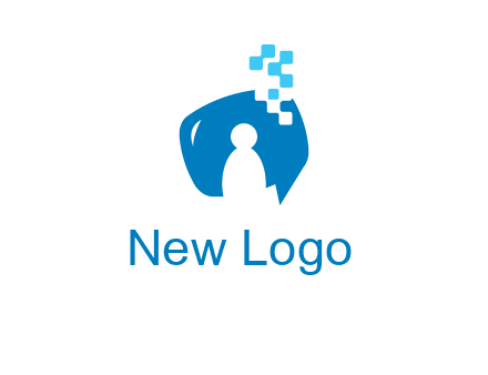 man inside pixel speech bubble logo