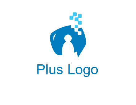 man inside pixel speech bubble logo