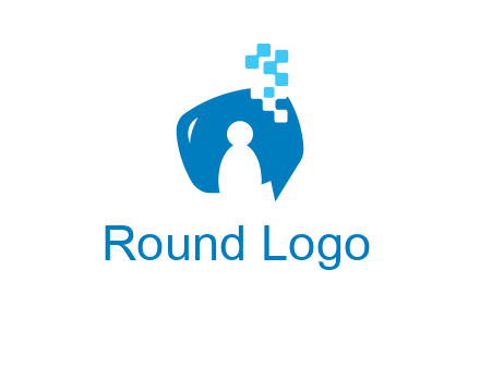man inside pixel speech bubble logo