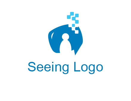 man inside pixel speech bubble logo
