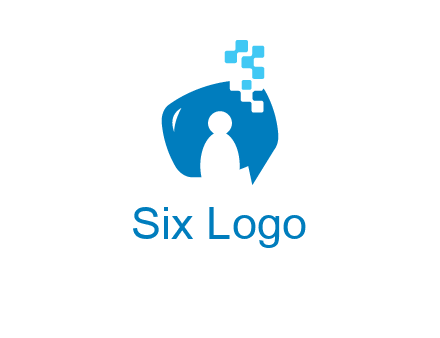 man inside pixel speech bubble logo