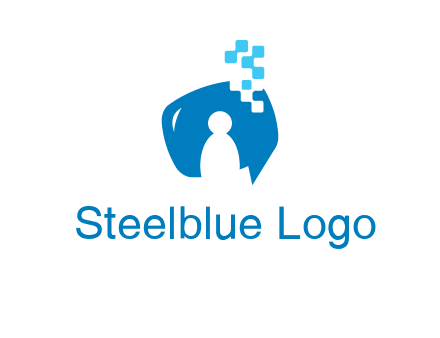 man inside pixel speech bubble logo