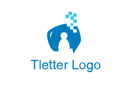 man inside pixel speech bubble logo
