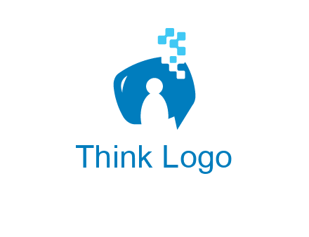 man inside pixel speech bubble logo
