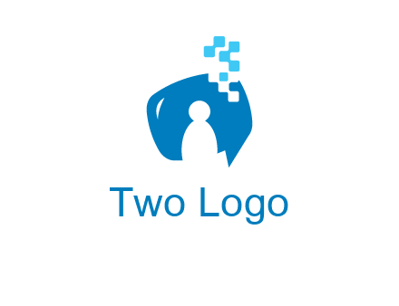 man inside pixel speech bubble logo