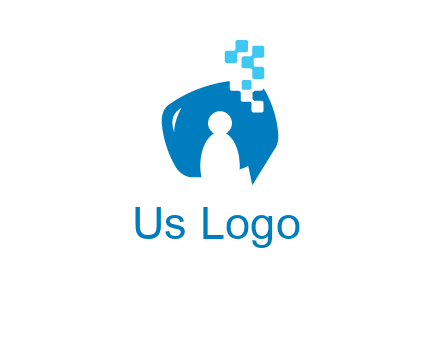man inside pixel speech bubble logo