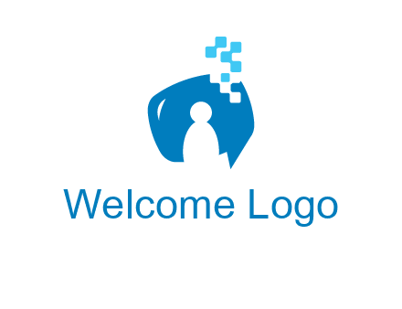 man inside pixel speech bubble logo
