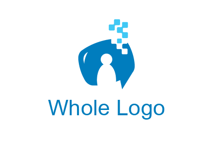 man inside pixel speech bubble logo