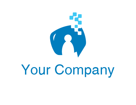 man inside pixel speech bubble logo