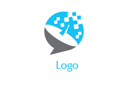 pixels satellite in circle communication logo