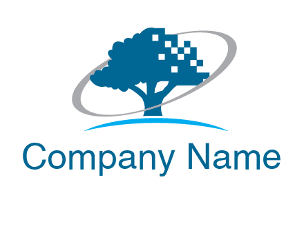 swoosh around pixels and tree technology logo