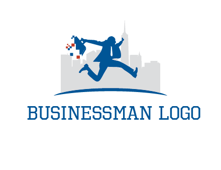 running executive with briefcase and skyscrapers illustration