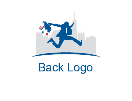 running executive with briefcase and skyscrapers illustration