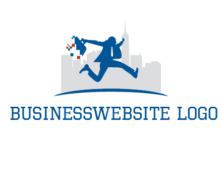 running executive with briefcase and skyscrapers illustration