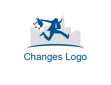 running executive with briefcase and skyscrapers illustration