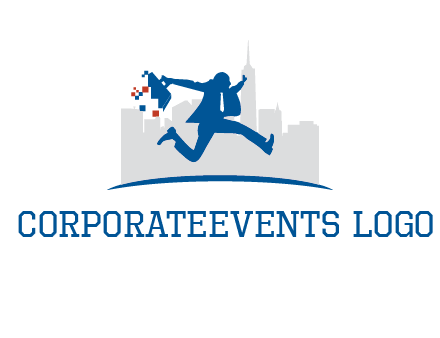 running executive with briefcase and skyscrapers illustration