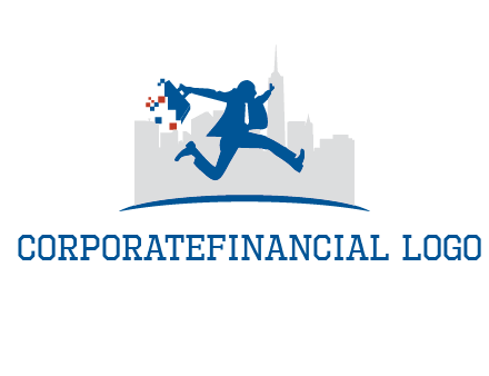 running executive with briefcase and skyscrapers illustration