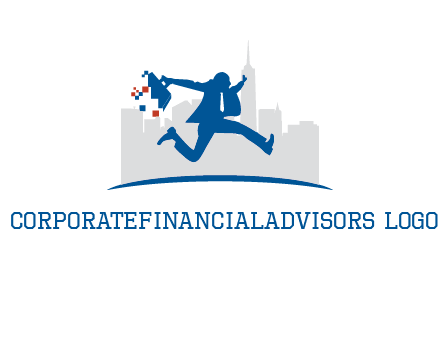 running executive with briefcase and skyscrapers illustration