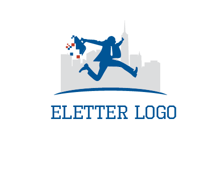 running executive with briefcase and skyscrapers illustration