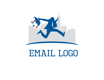 running executive with briefcase and skyscrapers illustration