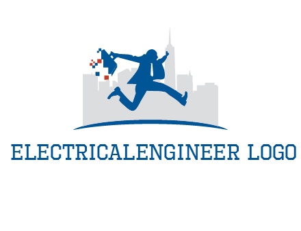 running executive with briefcase and skyscrapers illustration