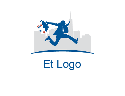running executive with briefcase and skyscrapers illustration