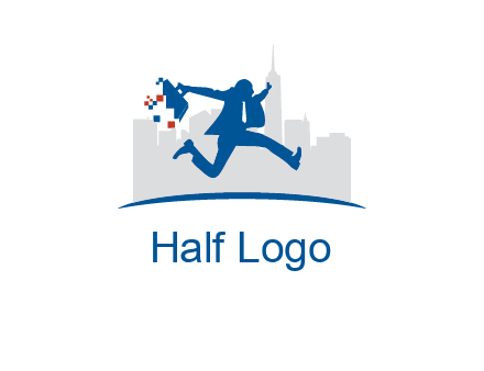 running executive with briefcase and skyscrapers illustration