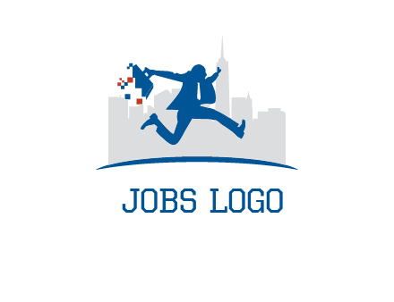 running executive with briefcase and skyscrapers illustration