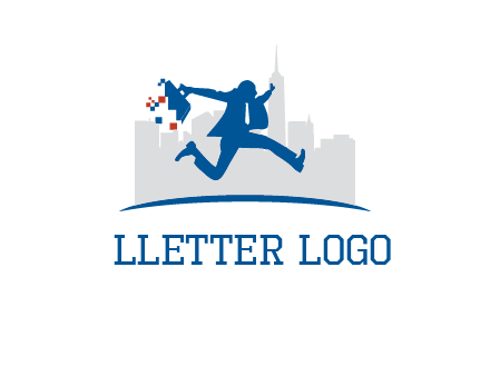running executive with briefcase and skyscrapers illustration