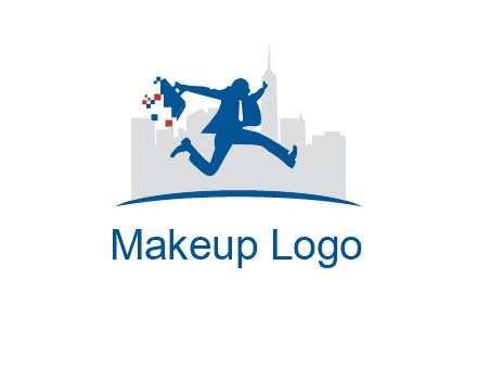 running executive with briefcase and skyscrapers illustration