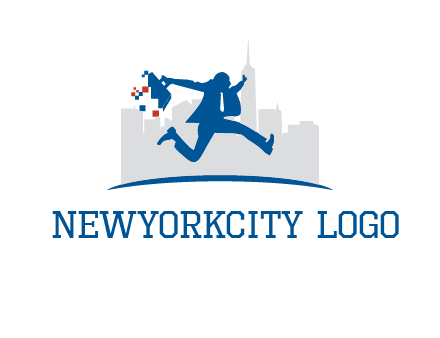 running executive with briefcase and skyscrapers illustration