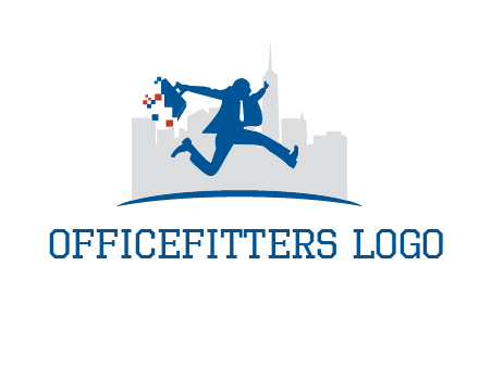 running executive with briefcase and skyscrapers illustration